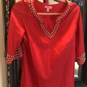 LILLY PULITZER RED AND BEADED TUNIC